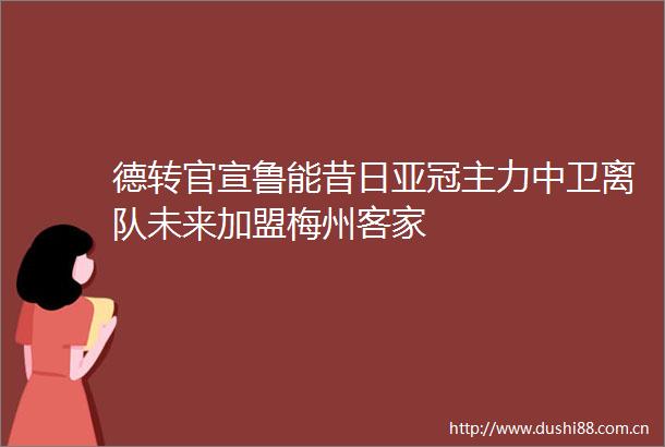德转官宣鲁能昔日亚冠主力中卫离队未来加盟梅州客家
