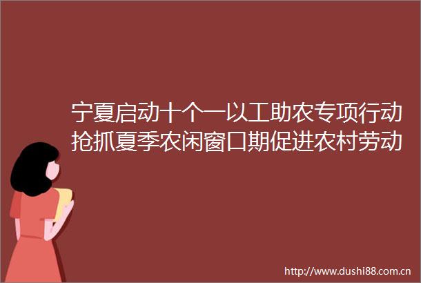 宁夏启动十个一以工助农专项行动抢抓夏季农闲窗口期促进农村劳动力外出务工