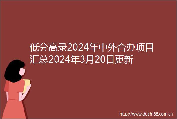低分高录2024年中外合办项目汇总2024年3月20日更新