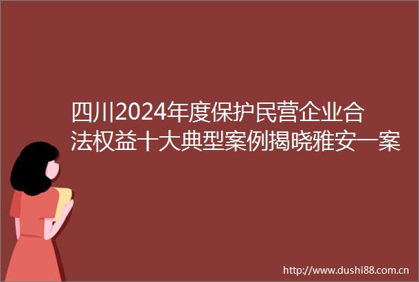 四川2024年度保护民营企业合法权益十大典型案例揭晓雅安一案例入选