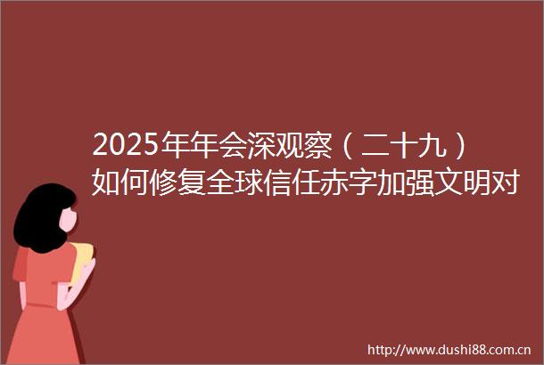 2025年年会深观察（二十九）如何修复全球信任赤字加强文明对话共度一场全人类的暴风雨