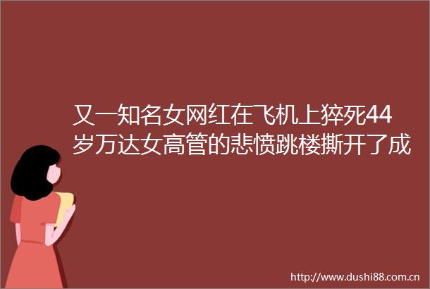 又一知名女网红在飞机上猝死44岁万达女高管的悲愤跳楼撕开了成年人最后的体面