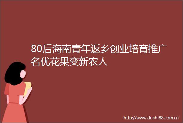 80后海南青年返乡创业培育推广名优花果变新农人