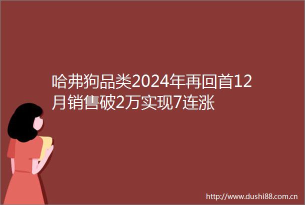 哈弗狗品类2024年再回首12月销售破2万实现7连涨