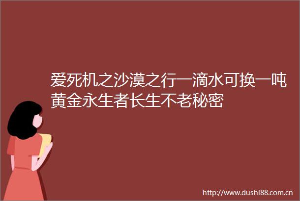 爱死机之沙漠之行一滴水可换一吨黄金永生者长生不老秘密
