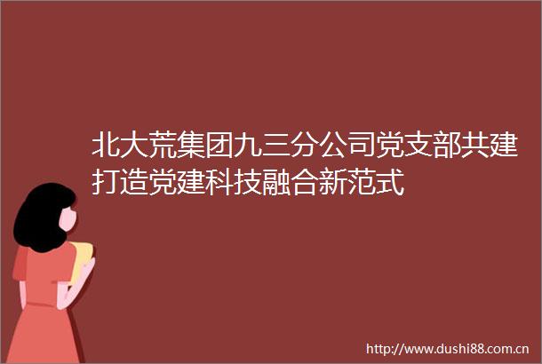 北大荒集团九三分公司党支部共建打造党建科技融合新范式
