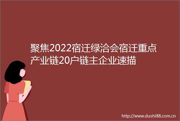 聚焦2022宿迁绿洽会宿迁重点产业链20户链主企业速描