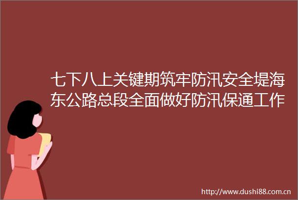 七下八上关键期筑牢防汛安全堤海东公路总段全面做好防汛保通工作