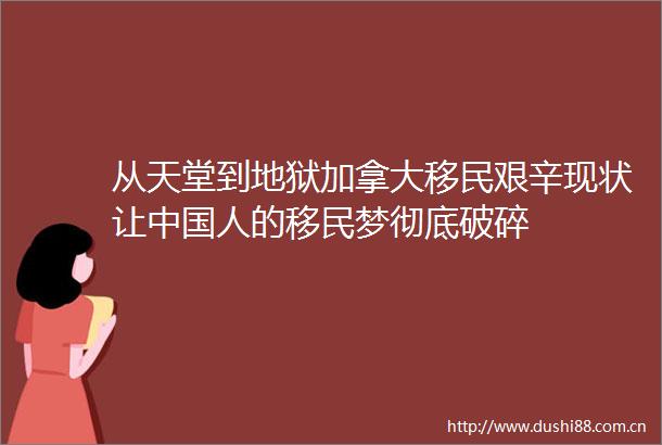 从天堂到地狱加拿大移民艰辛现状让人的移民梦彻底破碎