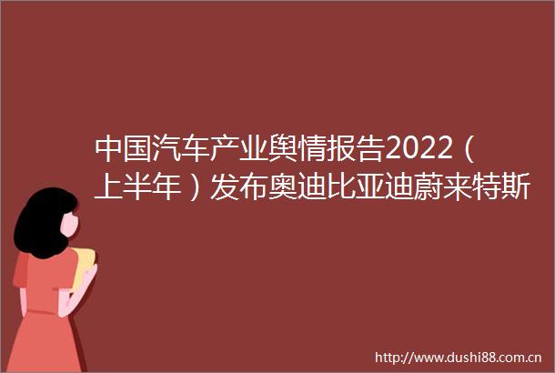 汽车产业舆情报告2022（上半年）发布奥迪比亚迪蔚来特斯拉保时捷等上榜