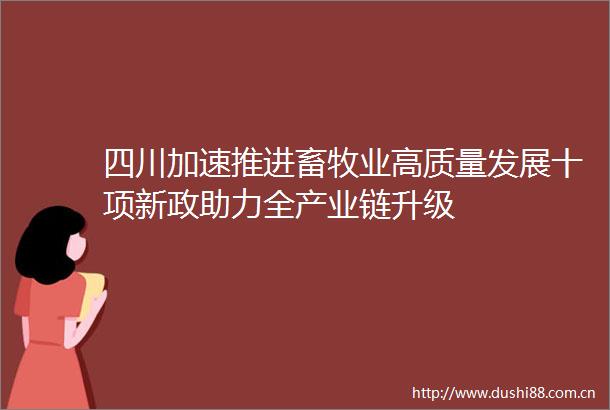 四川加速推进畜牧业高质量发展十项新政助力全产业链升级