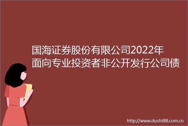 国海证券股份有限公司2022年面向专业投资者非公开发行公司债券（第二期）2024年付息公告