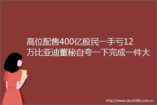 高位配售400亿股民一手亏12万比亚迪董秘自夸一下完成一件大事