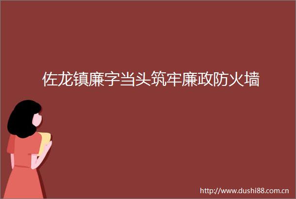 佐龙镇廉字当头筑牢廉政防火墙