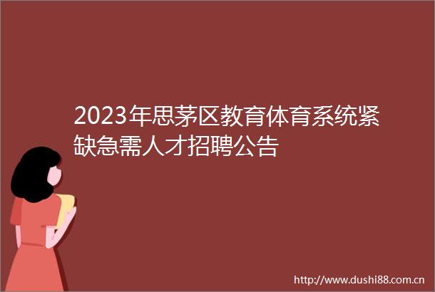 2023年思茅区教育体育系统紧缺急需人才招聘公告