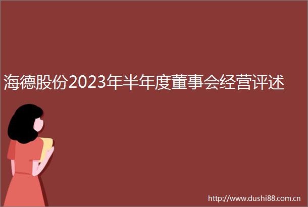 海德股份2023年半年度董事会经营评述