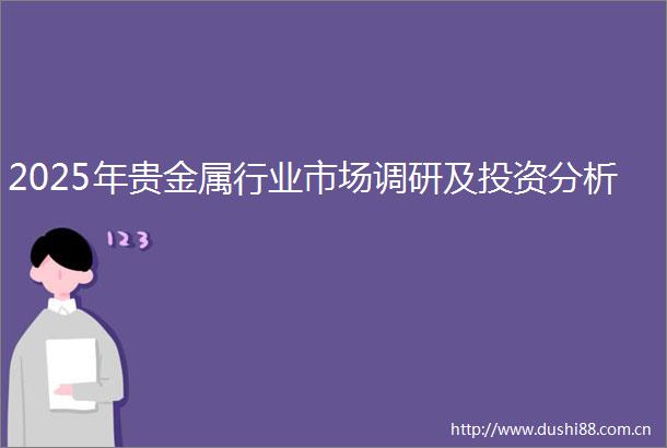 2025年贵金属行业市场调研及投资分析