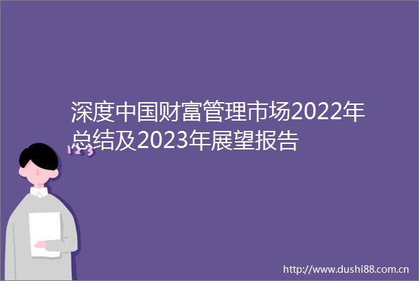 深度财富管理市场2022年总结及2023年展望报告