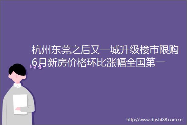 杭州东莞之后又一城升级楼市限购6月新房价格环比涨幅全国第一