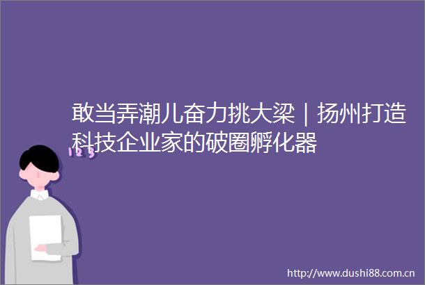 敢当弄潮儿奋力挑大梁｜扬州打造科技企业家的破圈孵化器