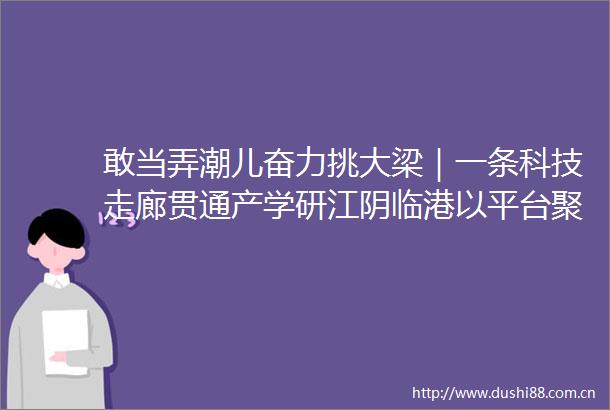 敢当弄潮儿奋力挑大梁｜一条科技走廊贯通产学研江阴临港以平台聚智促产业聚链