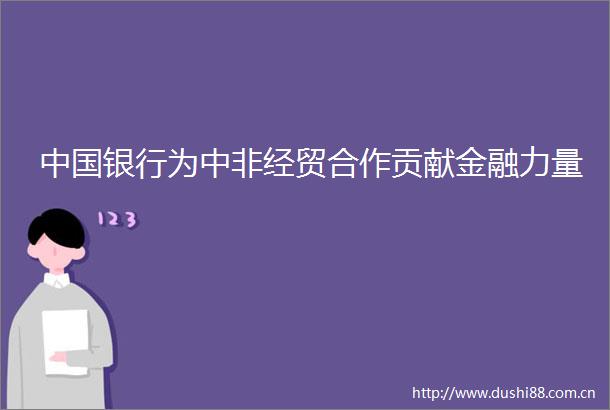银行为中非经贸合作贡献金融力量