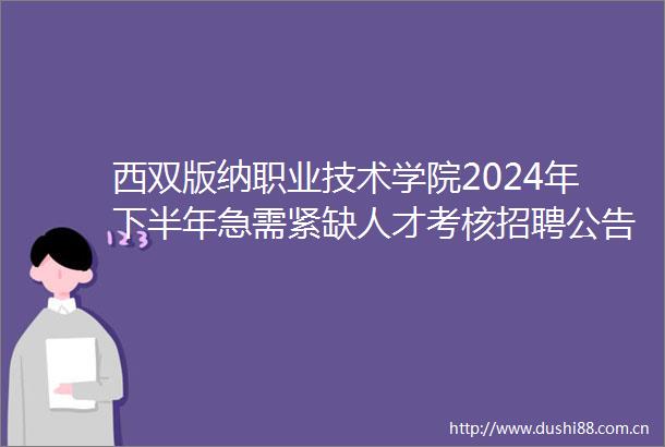 西双版纳职业技术学院2024年下半年急需紧缺人才考核招聘公告