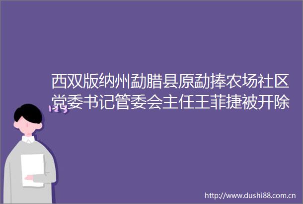 西双版纳州勐腊县原勐捧农场社区党委书记管委会主任王菲捷被开除党籍和