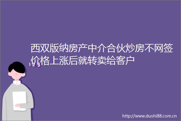 西双版纳房产中介合伙炒房不网签价格上涨后就转卖给客户