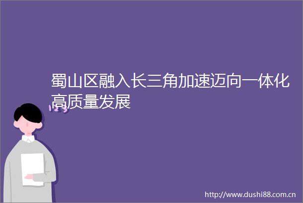 蜀山区融入长三角加速迈向一体化高质量发展