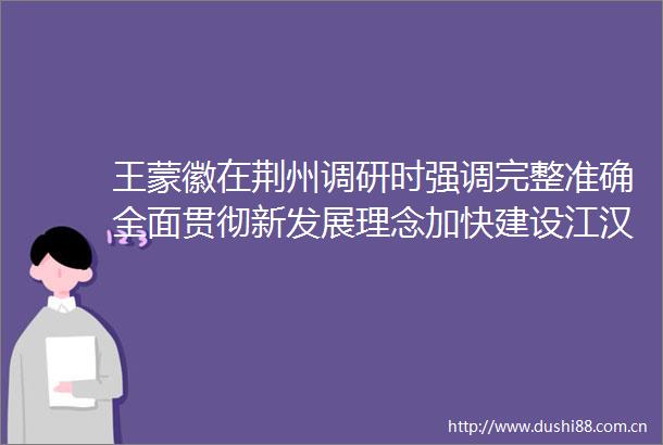 王蒙徽在荆州调研时强调完整准确全面贯彻新发展理念加快建设江汉平原高质量发展示范区