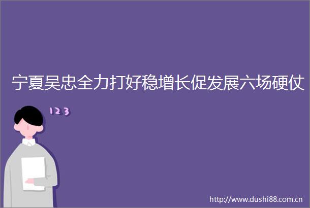 宁夏吴忠全力打好稳增长促发展六场硬仗