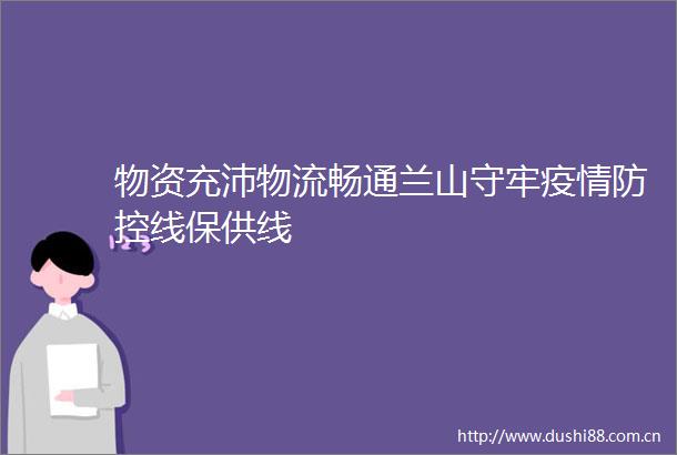 物资充沛物流畅通兰山守牢疫情防控线保供线