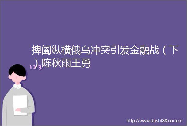 捭阖纵横俄乌冲突引发金融战（下）陈秋雨王勇
