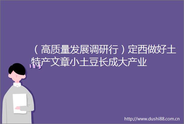 （高质量发展调研行）定西做好土特产文章小土豆长成大产业