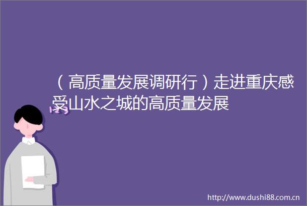 （高质量发展调研行）走进重庆感受山水之城的高质量发展