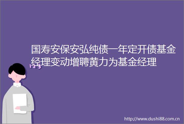 国寿安保安弘纯债一年定开债基金经理变动增聘黄力为基金经理