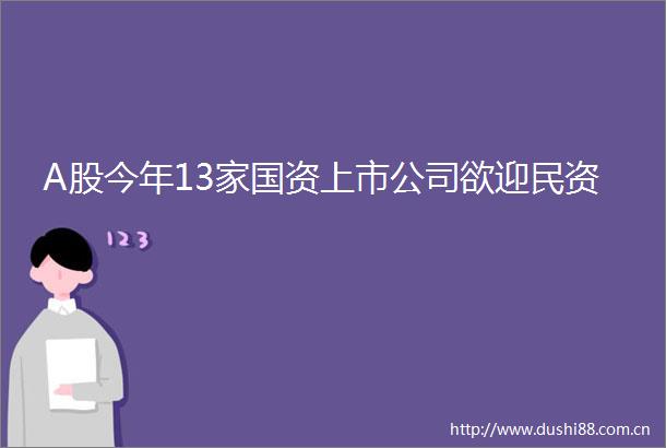 A股今年13家国资上市公司欲迎民资