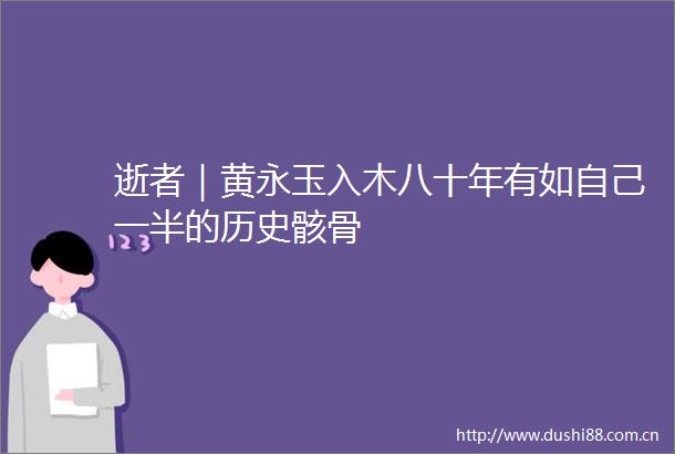 逝者｜黄永玉入木八十年有如自己一半的历史骸骨
