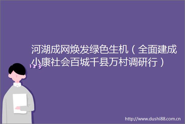 河湖成网焕发绿色生机（全面建成小康社会百城千县万村调研行）