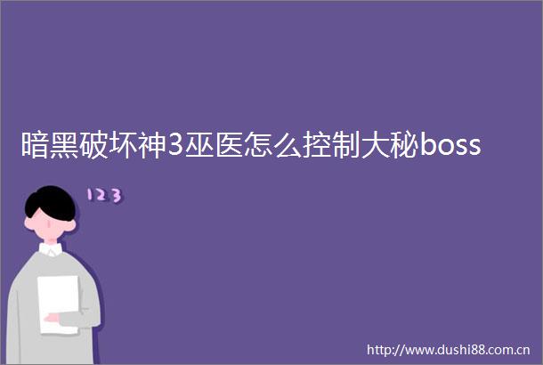 暗黑破坏神3巫医怎么控制大秘boss