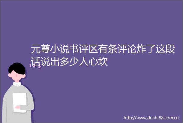 元尊小说书评区有条评论炸了这段话说出多少人心坎