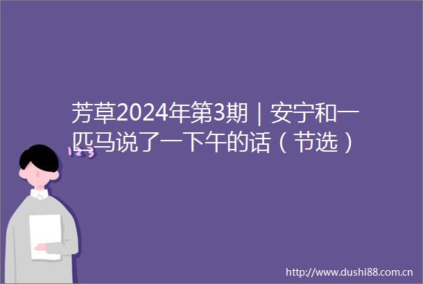 芳草2024年第3期｜安宁和一匹马说了一下午的话（节选）