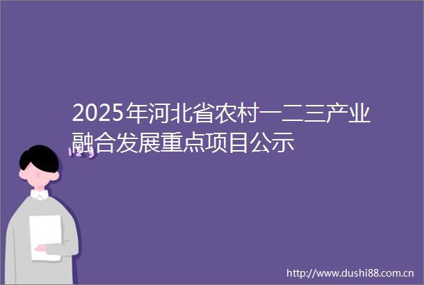 2025年河北省农村一二三产业融合发展重点项目公示