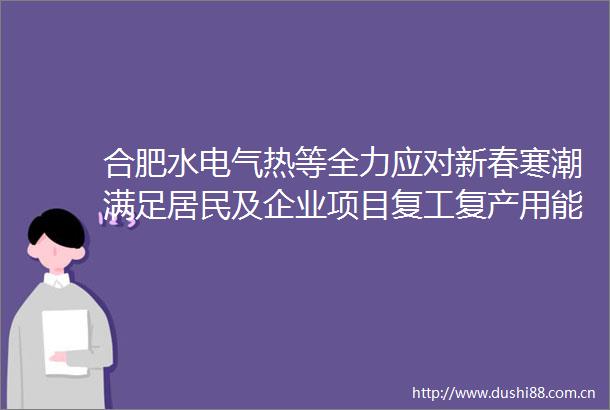 合肥水电气热等全力应对新春寒潮满足居民及企业项目复工复产用能需求
