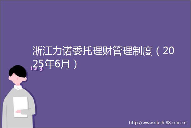 浙江力诺委托理财管理制度（2025年6月）