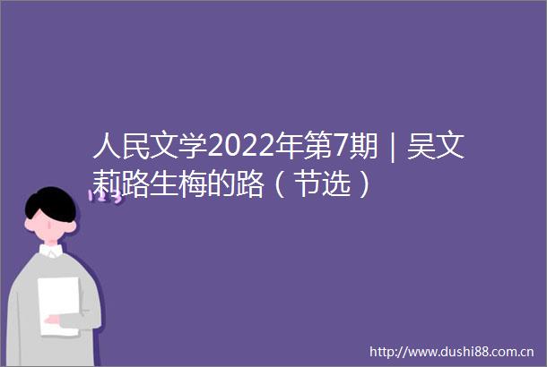 文学2022年第7期｜吴文莉路生梅的路（节选）