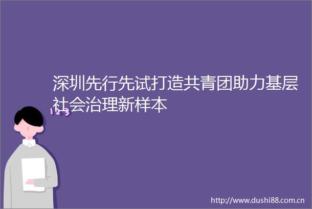 深圳先行先试打造共青团助力基层社会治理新样本