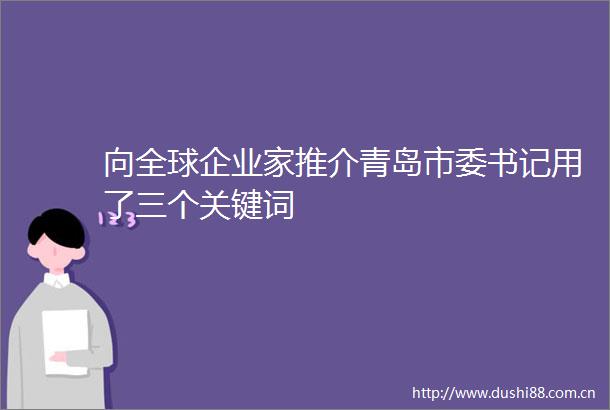 向全球企业家推介青岛市委书记用了三个关键词