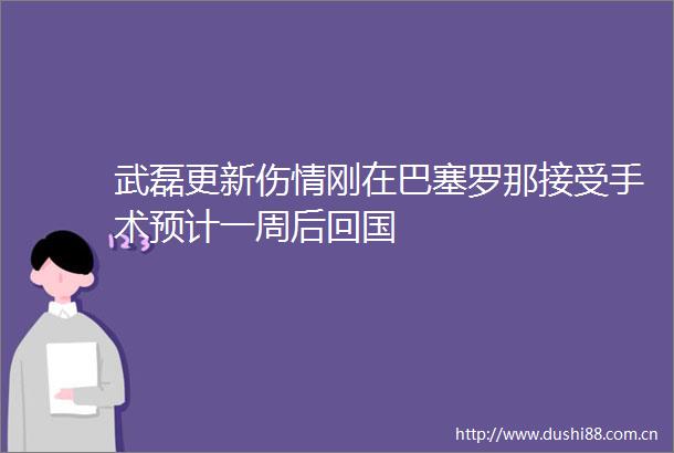 武磊更新伤情刚在巴塞罗那接受手术预计一周后回国